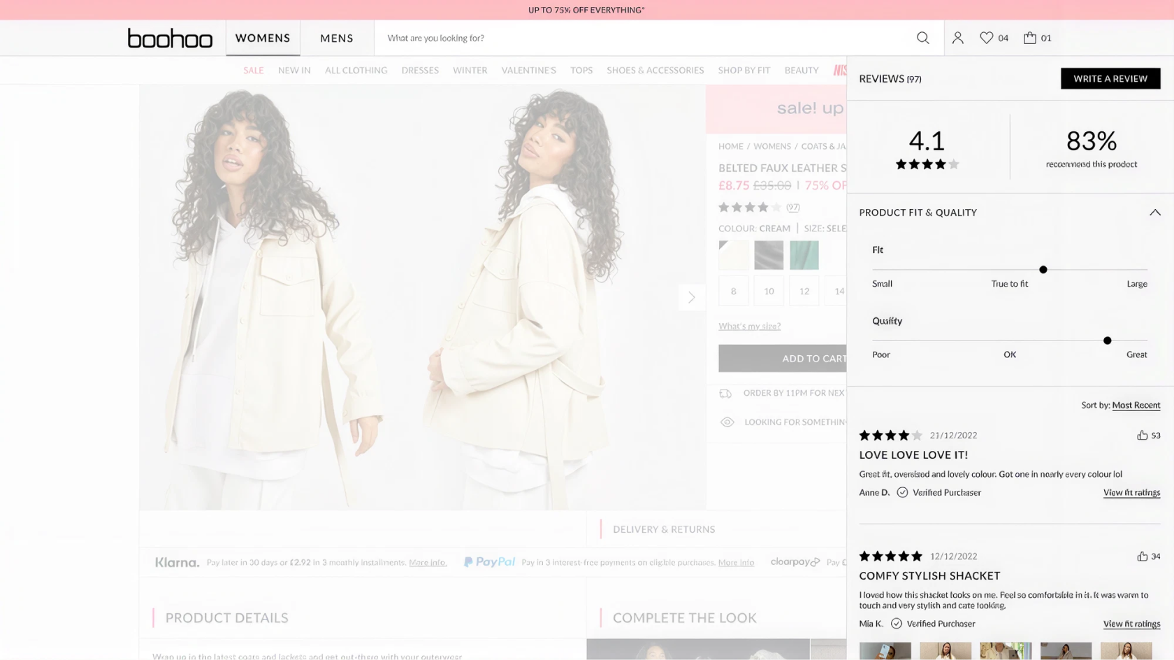 Review summary with overall rating and recommendation percentage